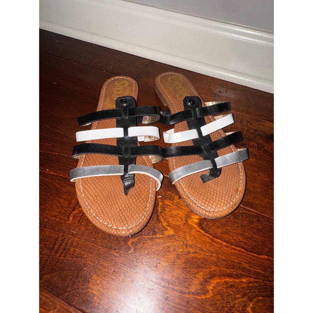 Circus by Sam Edelman Colby Sandals Black White Silver Multi Strap Flat 8M